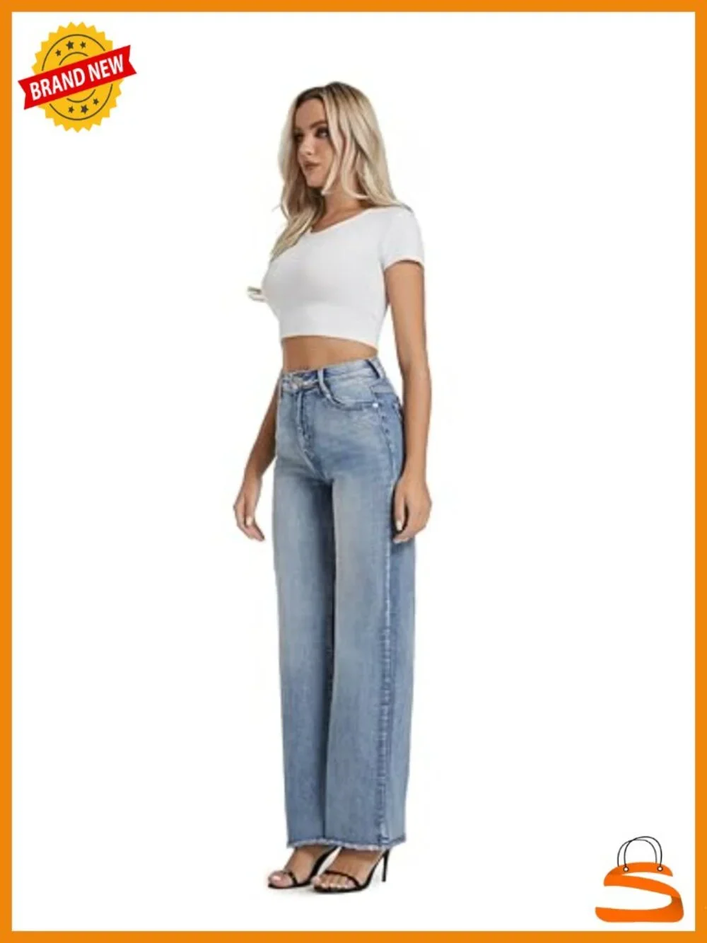 High Waisted Wide Leg Jeans Stretchy Raw Hem Loose Casual Denim